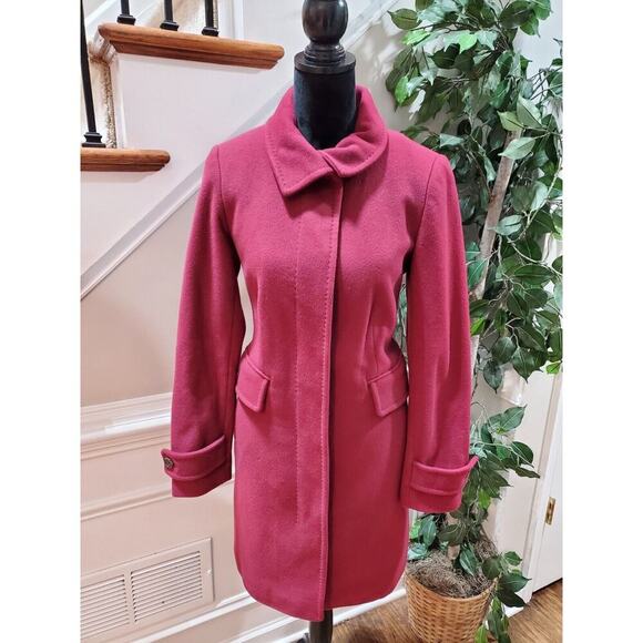 Land's End Women's Red Solid Wool Long Sleeve Collared Mid Length Coat Size 4 - Picture 1 of 13